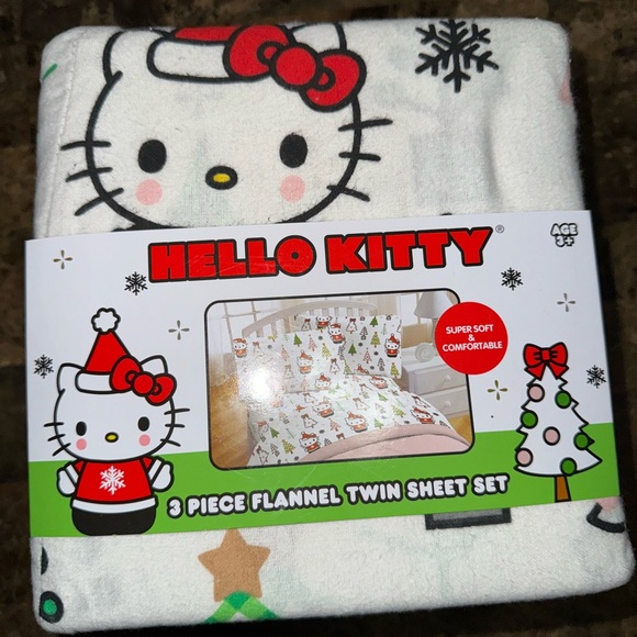 Hello Kitty HK Christmas 3 Piece Twin Bed Sheets 100% COTTON